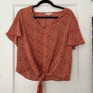 Nine Britton Red Floral Tie-Front Top